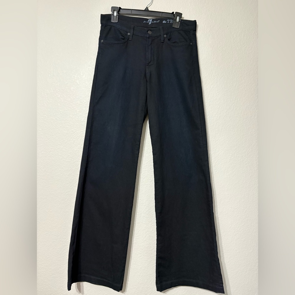 7 for All Mankind The Trouser Pants. Wide Flare Leg, Blue/Black, Lightweight.